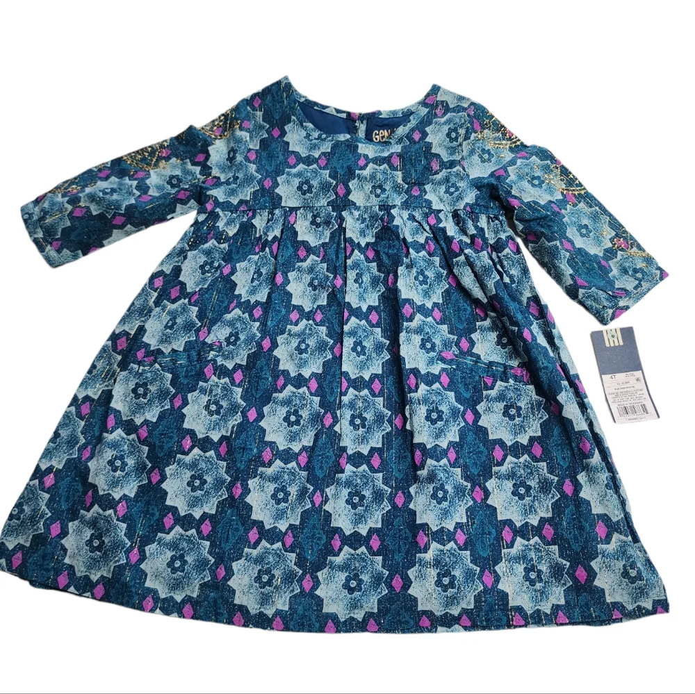 Genuine Kids from Oshkosh Floral Dress with Golden Accents Kids Girls Si…